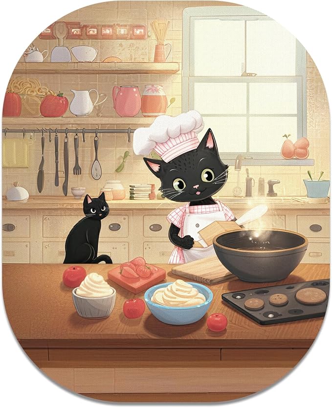 Small Mouse Pad, 6 x 7 Inch, Oval Mini Mouse Pad with Non-Slip Rubber Base for Laptop Wireless Mouse Keyboard Tray Mousepad, Cooking Cat