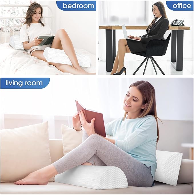 TranquilRelax 2 Pack Knee Pillow for Back Sleeping Memory Foam Half Moon Bolster Pillow for Legs, Under Knee Support, Ankle & Foot Comfort Orthopedic Pillow for Side Sleepers, White
