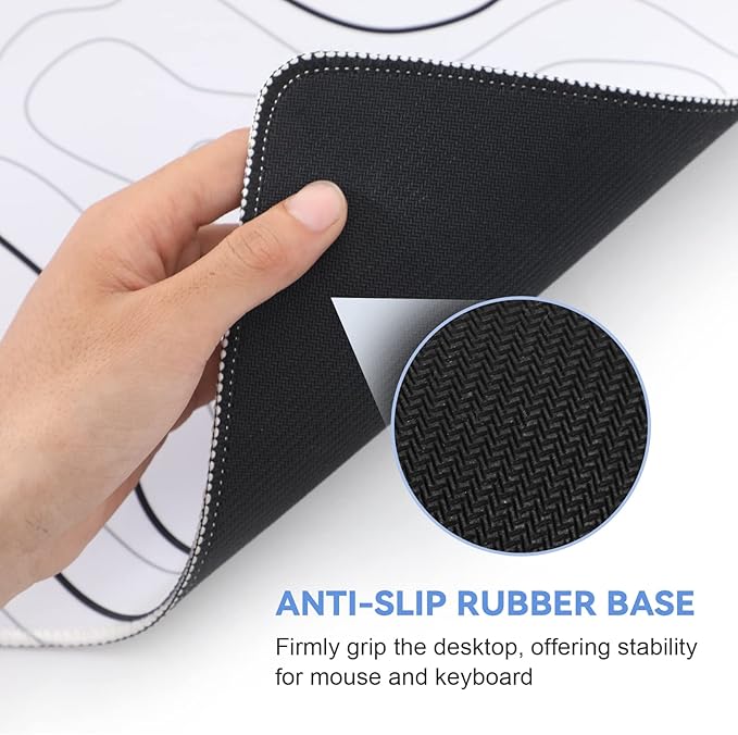 DIGSOM Mouse Pad Gaming Mousepad 31.5 x 11.8 in Large Mouse Pad for Keyboard and Mouse with Anti-Slip Rubber Base, Keyboard Pad XL Mouse Mat for Home and Office(White with Black Topographic Line)