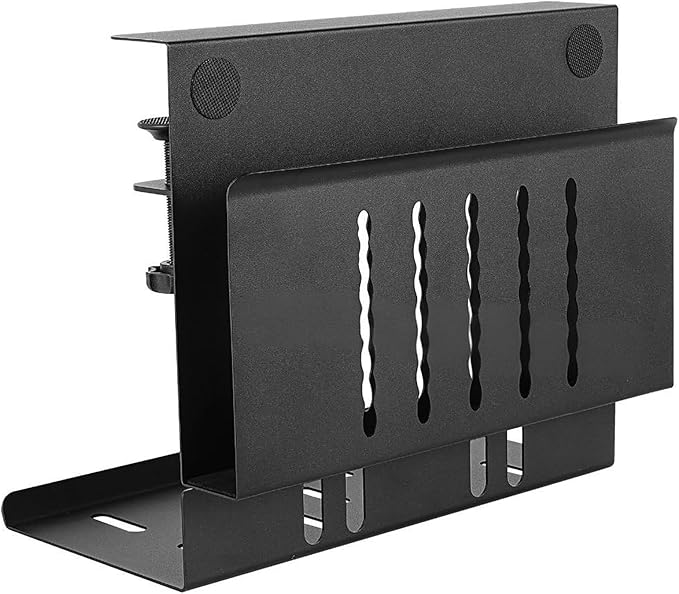 Desk Side Storage Organizer, Metal Hanging Laptop Mount with Anti-Scratch Silicone, No Drill Under Desk Cable Management Tray for Office and Home,Black