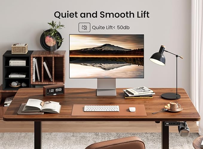 BANTI 63 × 28 Inches Standing Desk, Ergonomic, Electric Height Adjustable, Sit and Stand Up, Computer Desk with a Deeper Desktop, Black Frame/Black Walnut Top