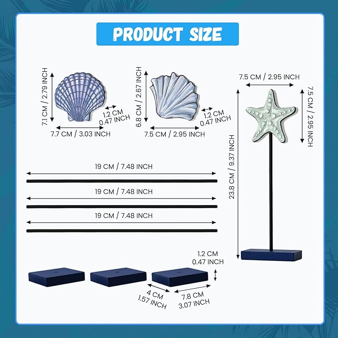 Smile 3 Pcs Wooden Decor Summer Indoor Decorations, Starfish Shell Style, Summer Table Centerpieces for Home Kitchen Seasonal Display