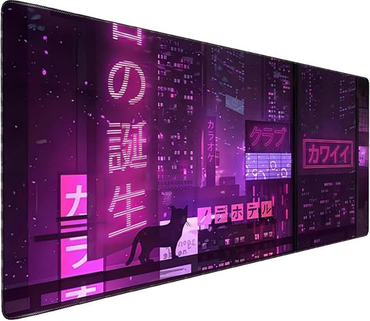 Japanese LifetimeWarrantly Large Extended Mouse Pad with Stitched Edges (35.4”x15.6”) - Waterproof Desk Mat, Non-Slip Rubber Base for All-Desk Coverage, Perfect for Gaming, Office, and Home