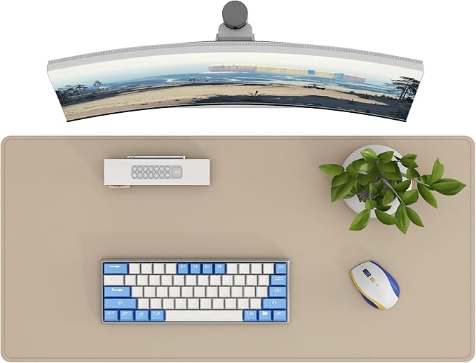 DAWNTREES Desk Mat for Desktop,PU Leather Desk Pad Protector,Non Slip, Large Mouse Pad and Keyboard Mat, Waterproof Writing Pad for Office and Home (Beige,35.5''x16.9'')