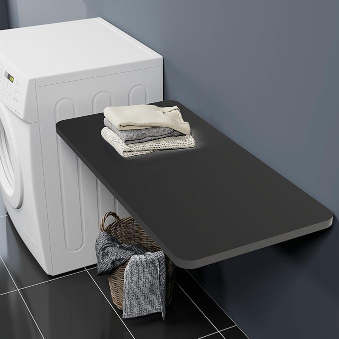 Neoaider Wall Mounted Folding Table 39.4”L x 19.7”W, Laundry Folding Table with Heavy Duty Metal Collapsible Shelf Brackets, Wall Mounted Desk Fold Down for Small Spaces, Black