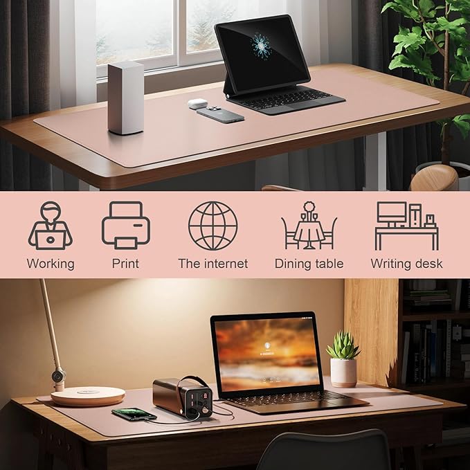 DAWNTREES Desk Mat for Desktop,PU Leather Desk Pad Protector,Non Slip, Large Mouse Pad and Keyboard Mat, Waterproof Writing Pad for Office and Home (Pink,39.4''x19.7'')