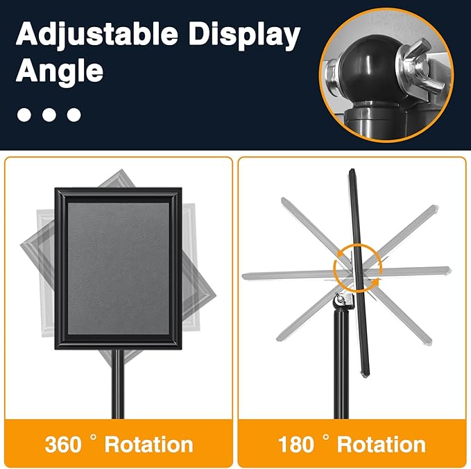 2 Pack Sign Holder Stand 8.5x11 inch, Height Adjustable Floor Standing Signage Stand with 360° Rotated Frame, Outdoor Indoor Poster Stand with Base for Business, advertising, Malls