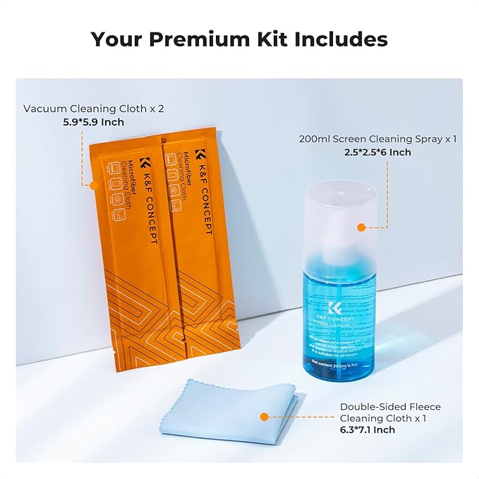 K&F CONCEPT Screen Cleaner Spray, with 2 Microfiber Cleaning Cloth, Touchscreen Cleaning Kit for LCD LED DVD TV, Smartphone, iPad, Laptop, Tablet Monitor, Computer Monitor, Electronic Devices (200ml)