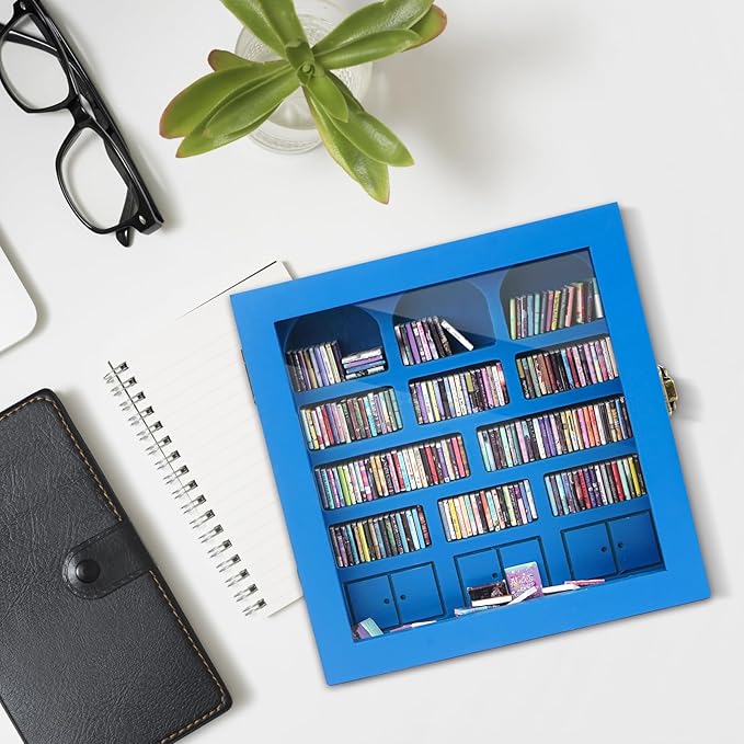 Anxiety Bookshelf – Mini Books Display for Stress Relief and Fun Decor, Perfect Decorative Miniature Library for Book Lovers, Ideal for Home Decor, Office Décor, Thoughtful Gift - Light Blue