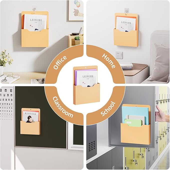Magnetic File Holder - Magnetic Paper Holder, Pocket Organizer Office Supplies Storage Mail Organizer for Notebooks,Planners,Letter (Orange)
