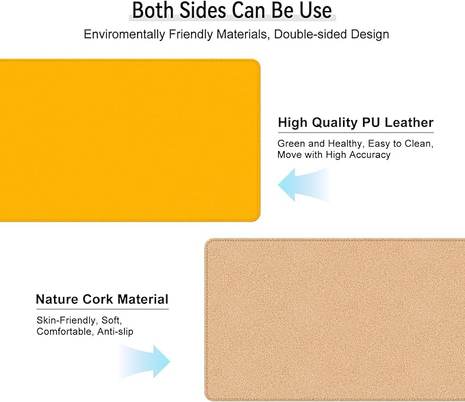 Leather Mouse Pad with Stitched Edge, Waterproof Gaming Mouse Mat for Computers, Laptop, Office & Home (Yellow, 25"*13")