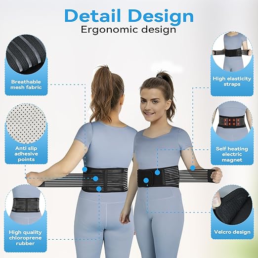 Back Support with Magnet, Tourmaline Magnetic Back Braces for Lower Back Pain Relief, Self Heating & Soothing Waist Band, Lumbar Support Belt for Herniated Disc/Sciatica (Large)