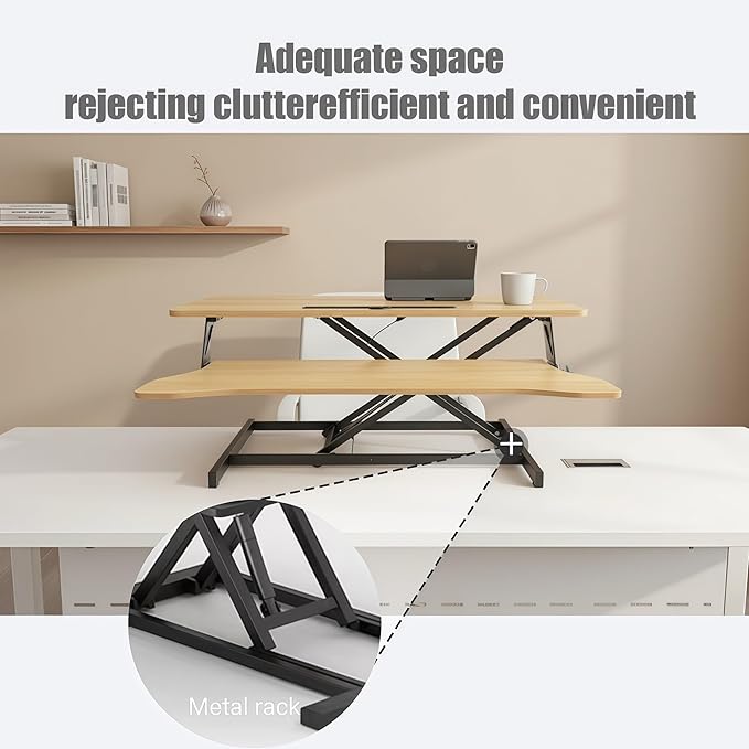 Instant Ergonomic Standing Desk Converter - 32" Wide, No Assembly, Sit-Stand Workstation for Pain Relief & Productivity (Nature)