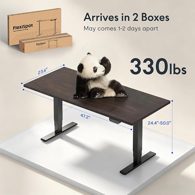 FLEXISPOT E6 MAX Bamboo Dual Motor 48x24 Inch 3-Stage Heavy Duty Standing Desk, 330lbs Weight Capacity, Height Adjustable Desk w/Cable Management & Wheels (Solid Walnut Bamboo Desktop + Black Frame)