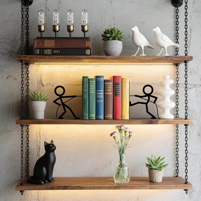 Metal Bookends Tug of War People Bookends Decorative Cute Book Ends for Shelves Bookshelf Home Office Desk Decorative Shelf Stoppers for Books Reading Decor Bookshelf Decor