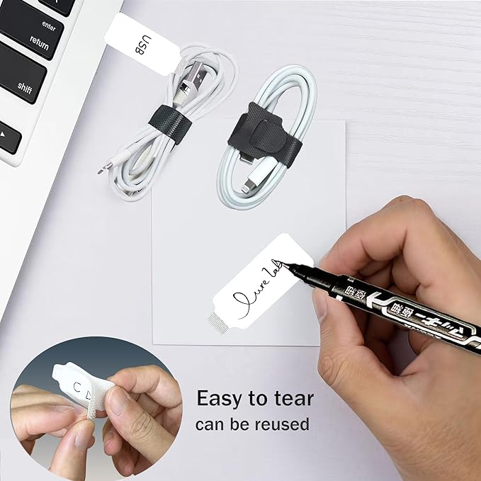 Cable Labels for Cords, 60 PCS Reusable Cord Organizer Kit with 30 Write On Tags, 30 Hook and Loop Cable Ties and 2 Markers for Home Office Electronics