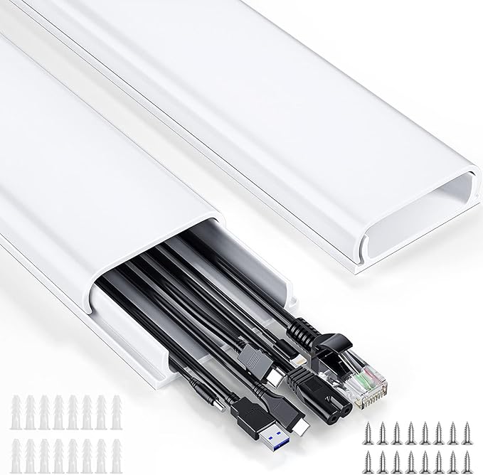 Delamu Cord Hider, 62.8in Cord Covers for 6-8 Wires on Wall, Cable Hider Cable Management, Wire Hiders for TV on Wall, Wire Covers for Cords, Cable Cover Wall, 4X L15.7 W2.36 H0.75in, White