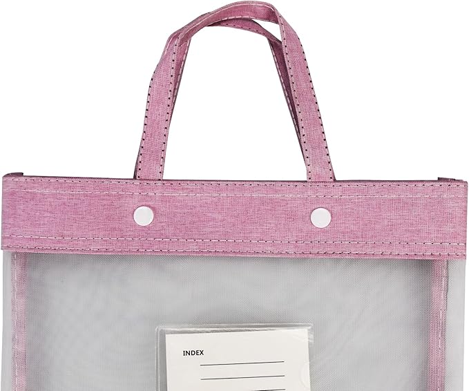 Nylon Document Bag with Handle Light Transparent Mesh File Tote Bag Pouch for Carrying Books Papers (2, Pink&Green)