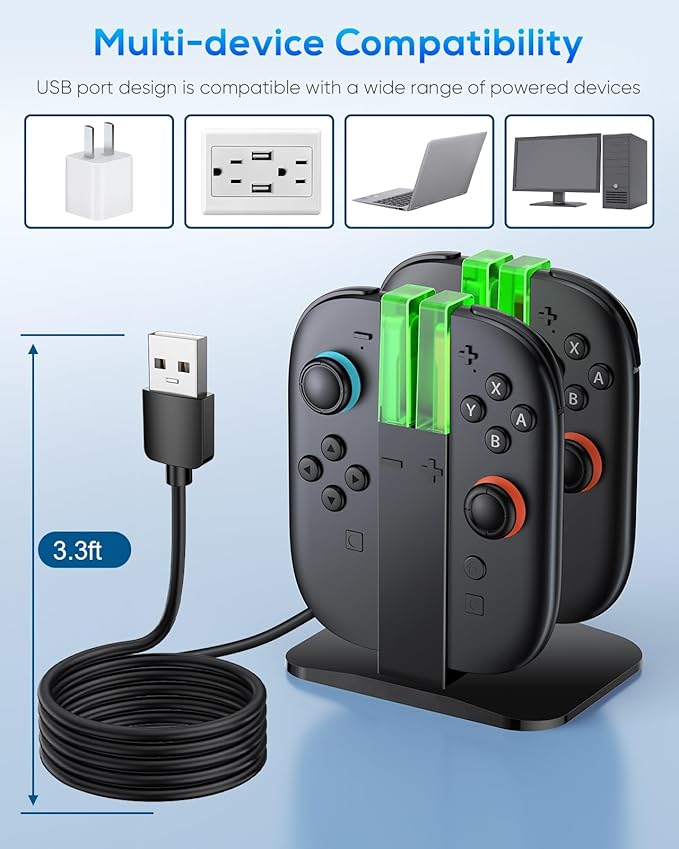 Charging Dock for Joycon 2 Controller, Charger Dock Station for Nintendo Switch 2 Accessories Kits with a USB Type-C Charging Cord (Black, 7.9 inch Switch 2)