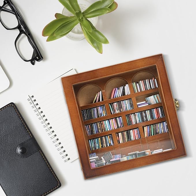 Anxiety Bookshelf – Mini Books Display for Stress Relief and Fun Decor, Perfect Decorative Miniature Library for Book Lovers, Ideal for Home Decor, Office Décor, and Thoughtful Gift - Walnut