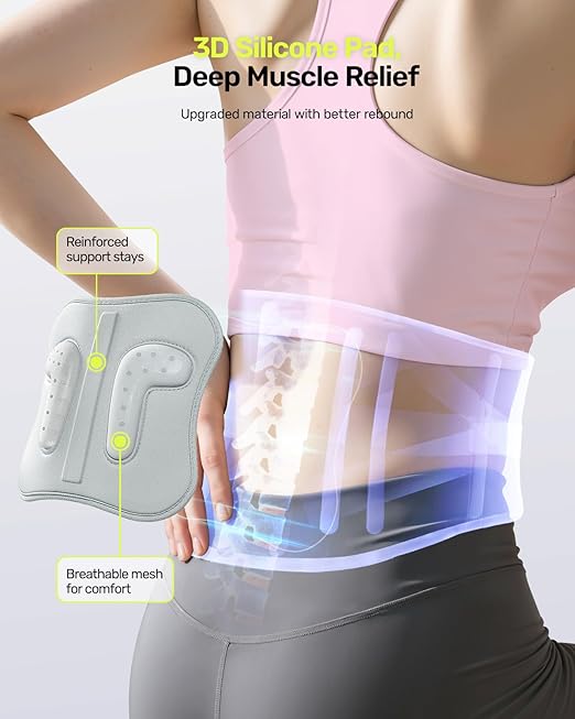 Rakiie Back Brace for Lower Back Pain Women with 9X Support System, Ergonomic Lumbar Support for Pain Relief, Breathable Mesh Design with 3D Silicone Pad for Sciatica, Pink Size XXL (Waist: 43.3" – 52.4")