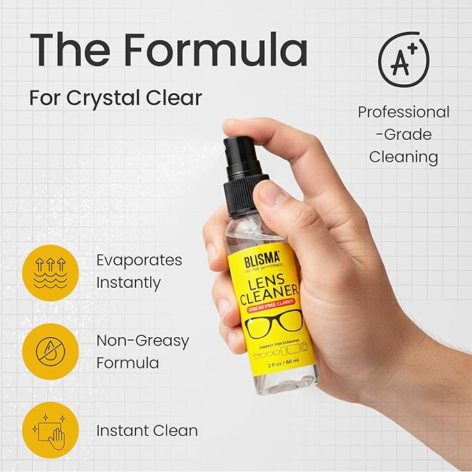 Lens Cleaner Spray & Microfiber Cloth Kit – 1 × 60 ml + 2 × 120 ml Lens Cleaner + 3 × 150×180 mm Ultra-Soft Microfiber Cloths (Yellow, Black, White) – Pack of 6