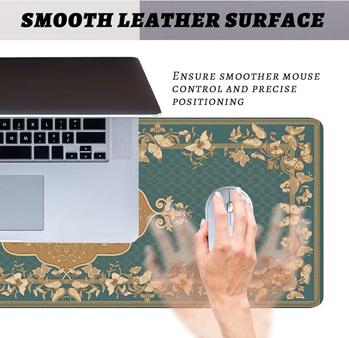 Vintage Butterfly Desk Pad Mouse Pad Gold Floral Extended Gaming Mouse Pad Mat with Stitched Edge Non-Slip Base 31.5 x 11.8 Inch Office Computer Keyboard Laptop Home