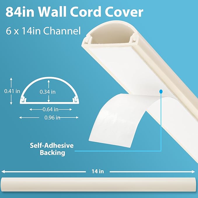 ZhiYo Cord Covers for Wires on Wall, 85in(6 x L14.2in) Cable Hider for Hiding 1-2 Cables, PVC Wire Covers for Cords on Wall Mount TV in Home or Office, Beige W1in x H0.41in