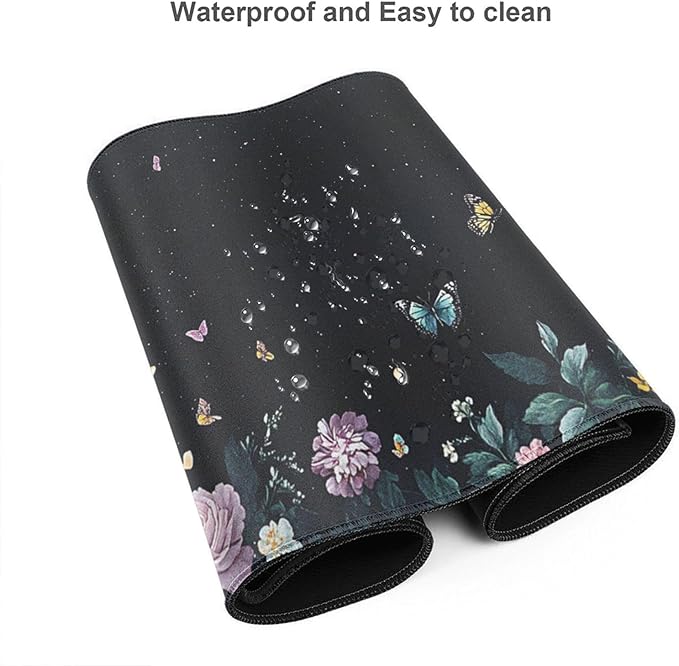 Gaming & Office Mouse Pad - 48"x 24" Extended 3XL Desk Mat with Stitched Edges, Non-Slip Rubber Base, Giant Computer Mousepad for Laptop, Keyboard, PC - Flower Pattern Desk Protector