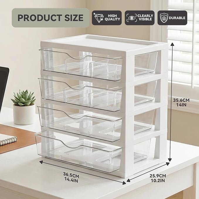 novelinks 4-Tier Desk Organizer with Drawers, Assemble Office Paper Organizer Drawers, Tabletop Storage Drawers for Office Storage & Organization