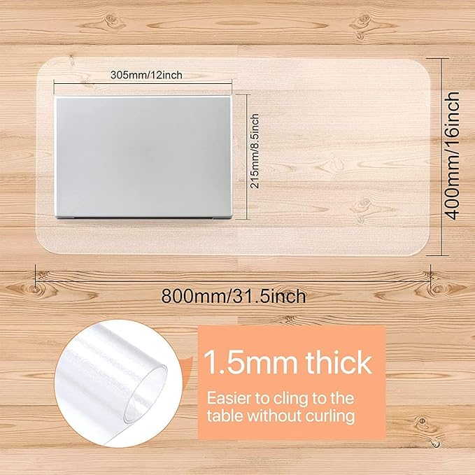 NATRKE Clear Desk Mat Pad, 31.5"x15.7" Large Transparent Computer Desk Mat Plastic Desktop Protector, PVC Writing Pad Round Edge, Waterproof Wipeable Non-Slip Table Protector for Home Office, Frosted