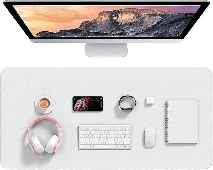 Hsurbtra Desk Pad, 35.5" x 17" PU Leather Desk Mat, XXL Extended Mouse Pad, Waterproof Desktop Blotter Protector, Non-Slip Ultra Thin Large Laptop Keyboard Writing Mat for Office Home, White