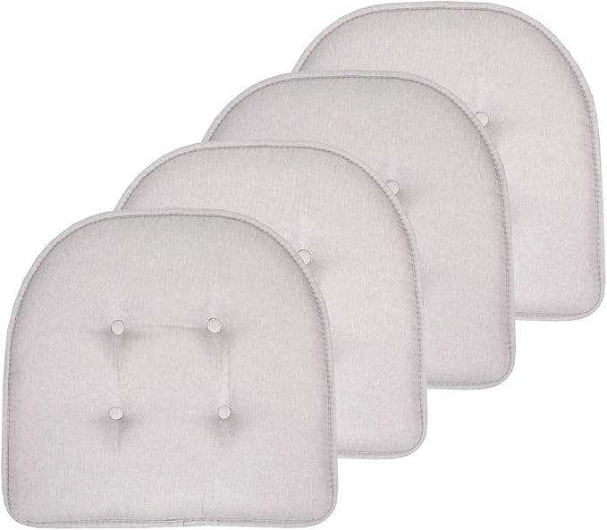 Sweet Home Collection Chair Cushion Memory Foam Pads Tufted Slip Non Skid Rubber Back U-Shaped 17" x 16" Seat Cover, Light Gray 4 Count