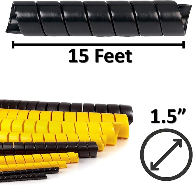 Electriduct 1.5 Inch Heavy Duty Spiral Wrap HDPE Flexible Plastic Cable Sleeve Hose Protector 15 Feet - Black