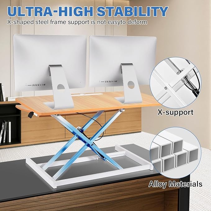 37" Height Adjustable Standing Desk Converter, Two Monitor Stable Stand up Desk Converter, 5.9"-18.8" Height Adjustable Laptop Workstation with Keyboard Tray, Desktop Riser for Home and Company