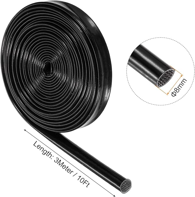 MECCANIXITY Insulation Braided Cable Sleeve,10 Ft-5/16 Inch ID Black, High Temp Silicone Fiberglass Sleeving for Cable Wrap, Automotive Wiring Protection