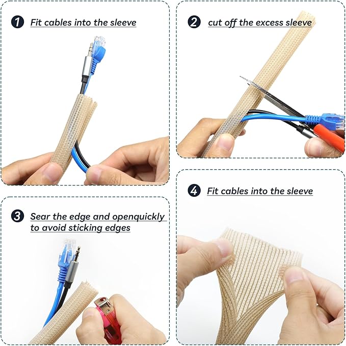 Wire Loom Tubing, 10ft Split Braided Cable Management Sleeve, Flexible Mesh Cord Protector Cable Sleeve for TV Computer (Wooden Color, 3/4")