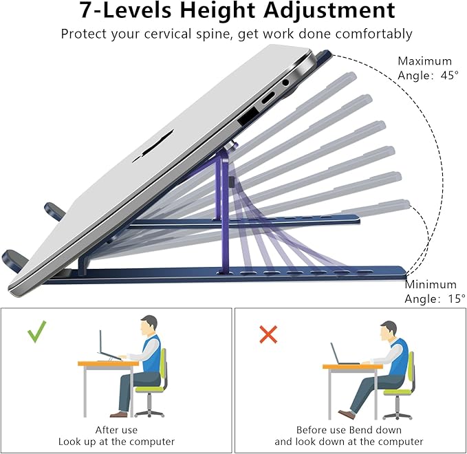 Laptop Stand, Computer Tablet Stand, Adjustable Aluminum Foldable Portable Laptop Holder Riser, Compatible with MacBook Air Pro, Lenovo, HP, Dell, More 10-15.6” Laptops and Tablets (Blue)