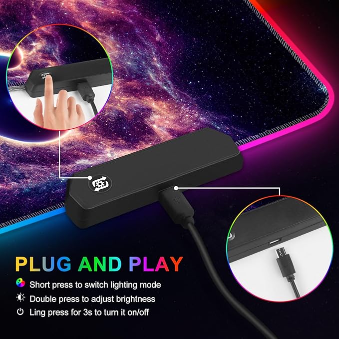 ARTSO RGB Gaming Mouse Pad, Large Mousepad with Led Light, Cosmic Starry Sky Keyboard Pad Gaming Accessories for Desk, Non-Slip Rubber Base Big Mouse Mat for Gamer