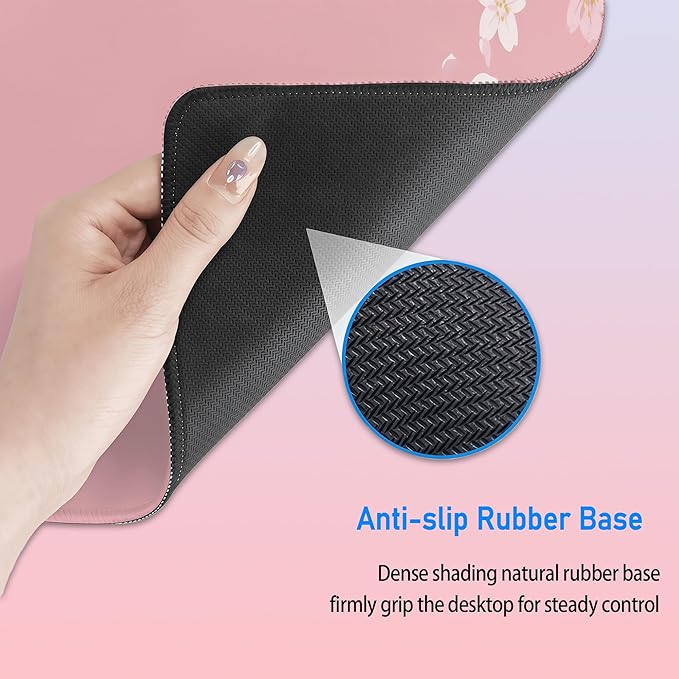 Large Pink Mouse Pad,Japanese Pastel Cherry Blossom Gaming Mousepad,Sakura Flowers Aesthetic Extended Keyboard Desk Protecter Mat for Women Girl,31.5x12in