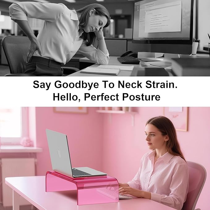 Acrylic Monitor Stand Riser 15-inch Acrylic Laptop Stand for Desk Clear Computer Monitor Stand for Desk Office Organizer for Office Home Bright Pink