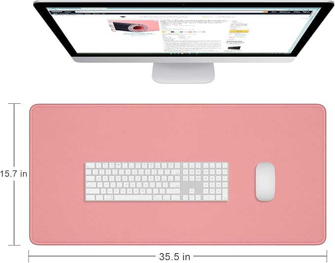 Dapesuom Large Gaming Mouse Pad, Extended Mouse Mat with Stitched Edges, Full Size Keyboard Pad with Non-Slip Base, Big XXL Computer Desk Mats for Gamer, Laptop, Office, 35.5 x 15.7in, Rose Pink