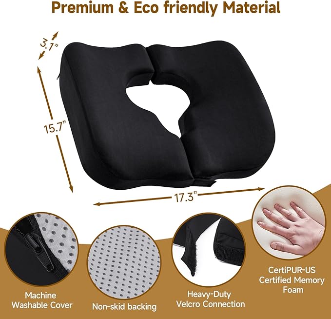 Split-Design Bed Sore Pillow Coccyx Cushion - T-Shaped Pressure Relief Pillow for Tailbone Pain, Hemorrhoids, Post-Surgery & Bedridden Patients | Donut Pillow for Office Chair & Wheelchair Cushions