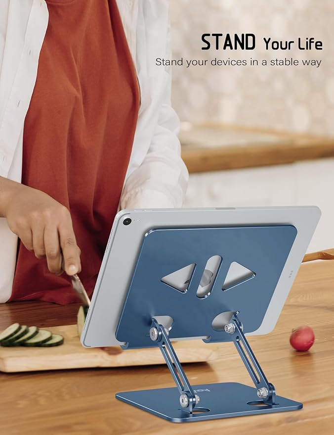 Aoviho Tablet Stand Holder for Desk Adjustable Tablet Holder - Foldable Aluminum Desktop Tablet Holder for iPad Samsung Galaxy Tabs Amazon Kindle Fire,All Tablets 4-12 inch,Navy Blue