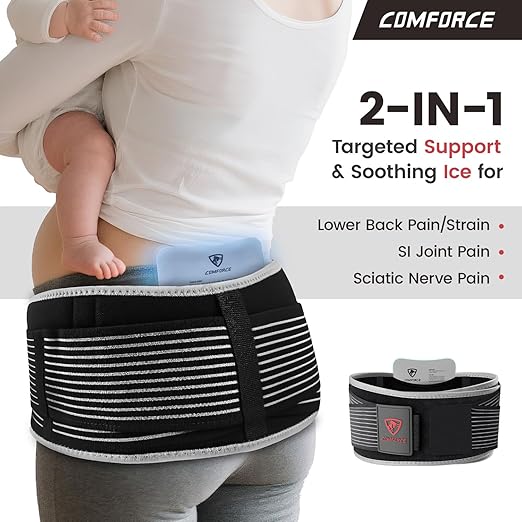 Sacroiliac Hip Belt, Dual Adjustable Compression with Ice Pack, Relief for Lower Back, Sciatica, Pelvis Stabilization, Postpartum Recovery & Lumbar Support - XL