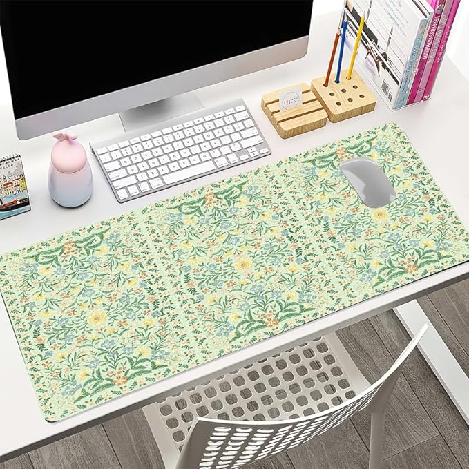 Vintage Botanical Print Desk Mat, Classic PU Leather Desk Pad for Women - Large Non-Slip Office Mat for an Elegant Gaming & Home Workspace（31.5 * 15.75in）