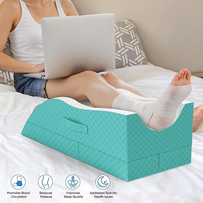 TranquilRelax Elevation Pillows for Leg After Surgery, Memory Foam Adjustable Wedge Pillow for Injury or Rest, Ankle Pillow for Sleeping Blood Circulation, Green/Single Leg