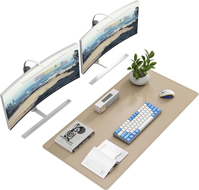 DAWNTREES Desk Mat for Desktop,PU Leather Desk Pad Protector,Non Slip, Large Mouse Pad and Keyboard Mat, Waterproof Writing Pad for Office and Home (Beige,39.4''x19.7'')