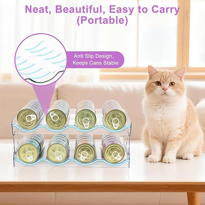 Cat Food Can Organizer, Can Organizer for Pantry, Transparent Cat Food Storage Container Holds 48 (3.5oz) Cans, Canned Food Organizer and Storage for Countertop Kitchen Cabinet (4 Tier-2 Layer)
