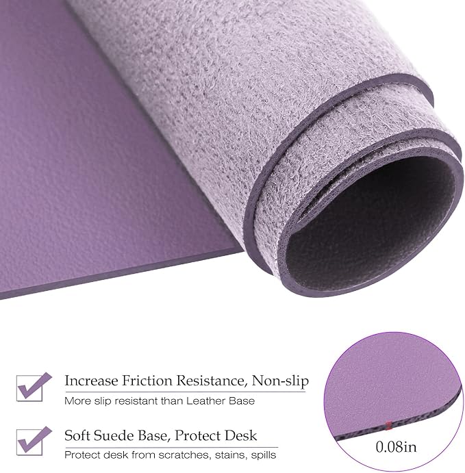 TOWWI PU Leather Desk Pad with Suede Base, Multi-Color Non-Slip Mouse Pad, 24” x 14” Waterproof Desk Writing Mat, Large Desk Blotter Protector (Voilet)